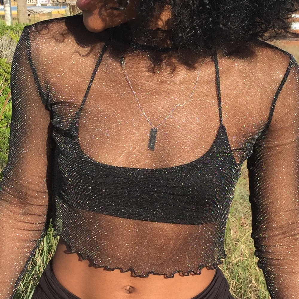 CUTE shimmery long sleeve sheer top/swim coverup